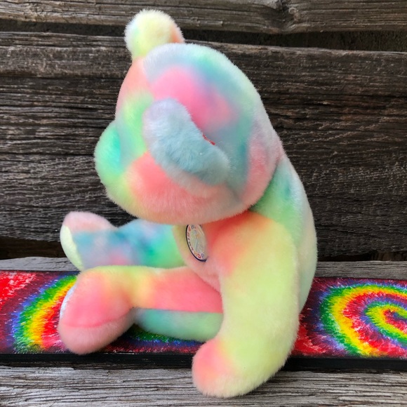 The Beanie Buddies Collection by TY 2001 B.B. Tie Dye Birthday Buddy Bear💛💙🩷 - Picture 6 of 14